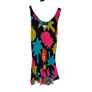 VTG Carole Little 80s Abstract Peplum Tunic Mini Dress Womens S Black Multicolor